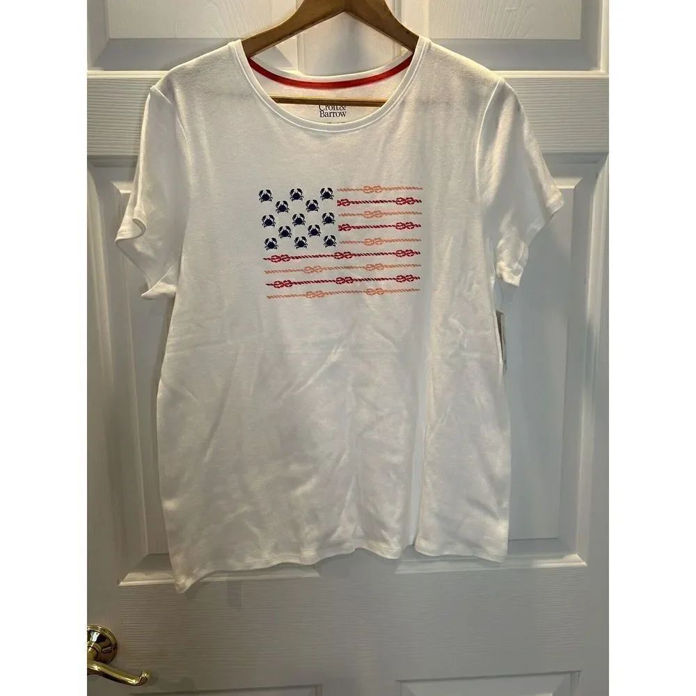 Croft & Barrow Seaside Nautical Crab USA Flag Crew Neck Shirt NWT Large